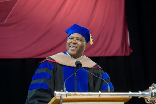 Robert Smith delivers the Commencement address to graduate students.