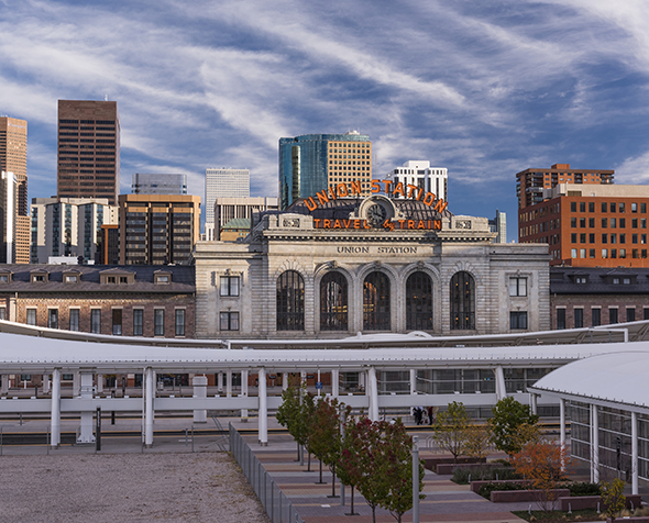 Photo of Union Station with Denver Skyline in the background