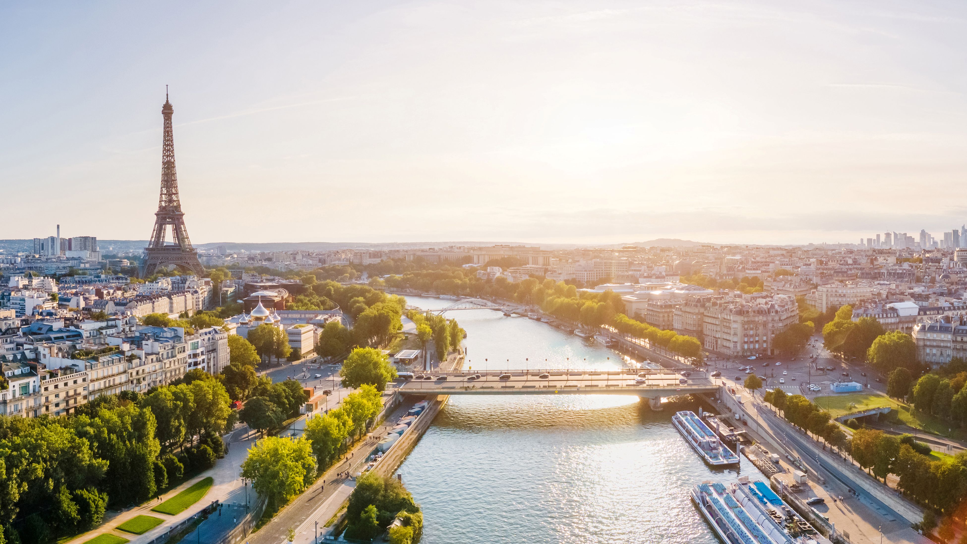 Aerial view of Seine River on a sunny day