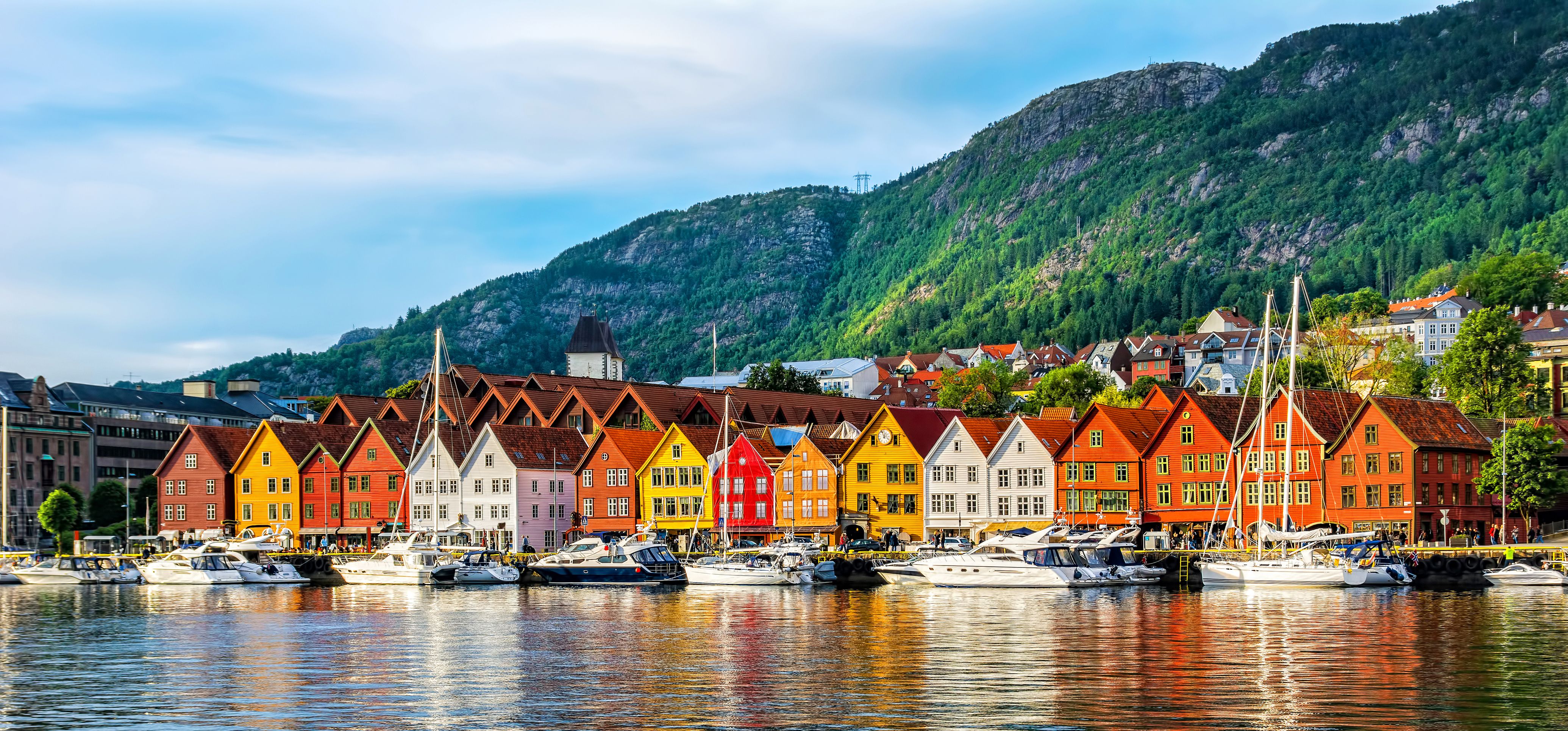 Colorful houses along the coast of Scandinavia