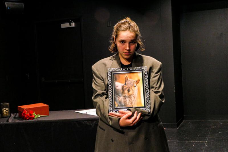 Izzy Chern plays the leading role in “In Loving Memory,” a play about a funeral for a squirrel.