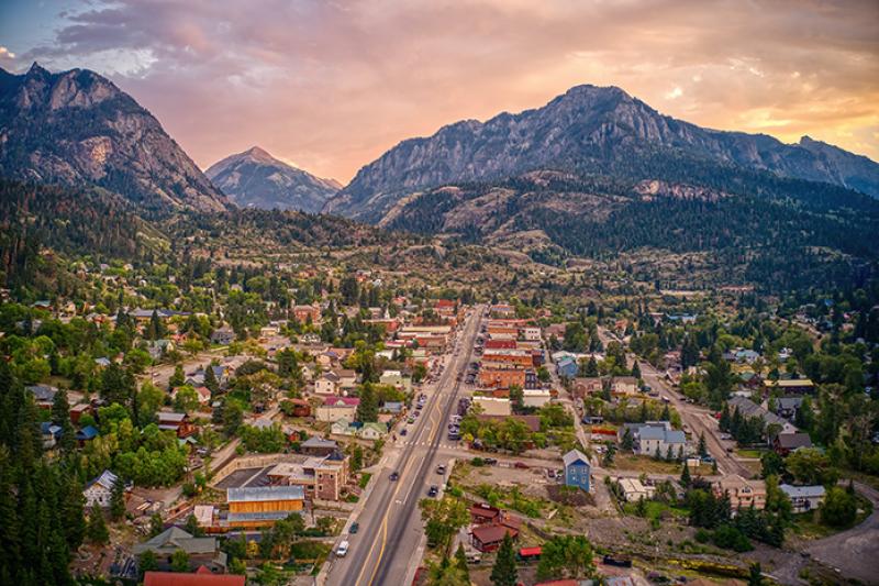 Aerial shot of Ouray, Colorado