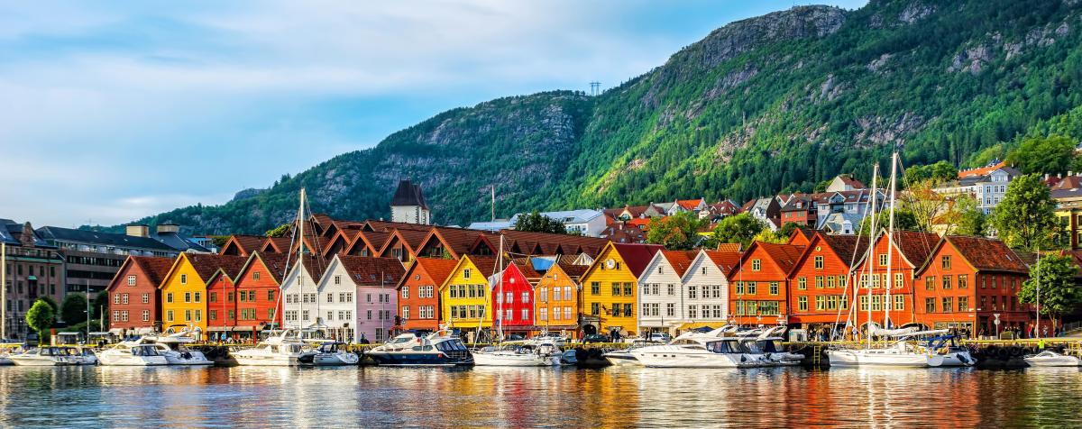 Colorful houses along the coast of Norway